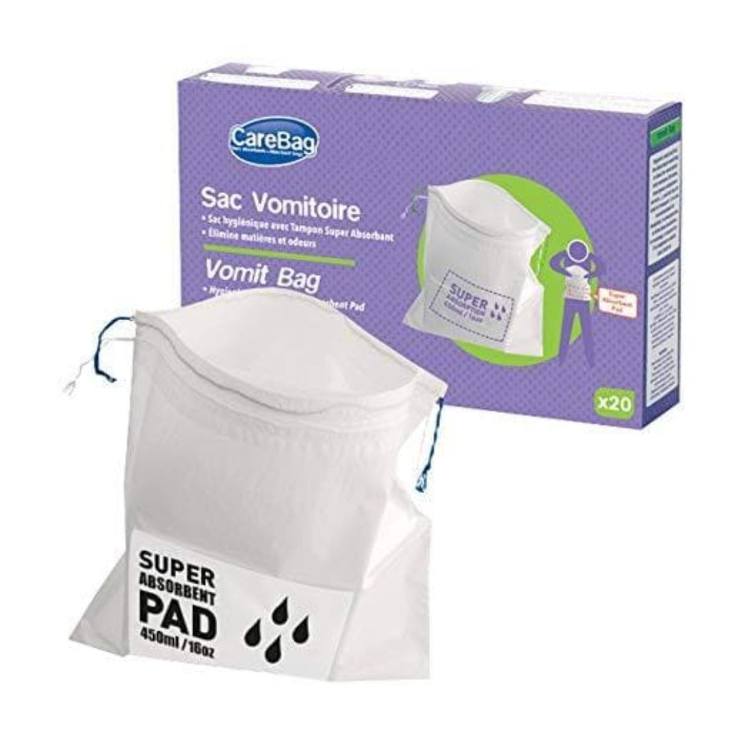 Carebag Medical Grade Disposable Vomit Bags with Super Absorbent Pad - 20 Count